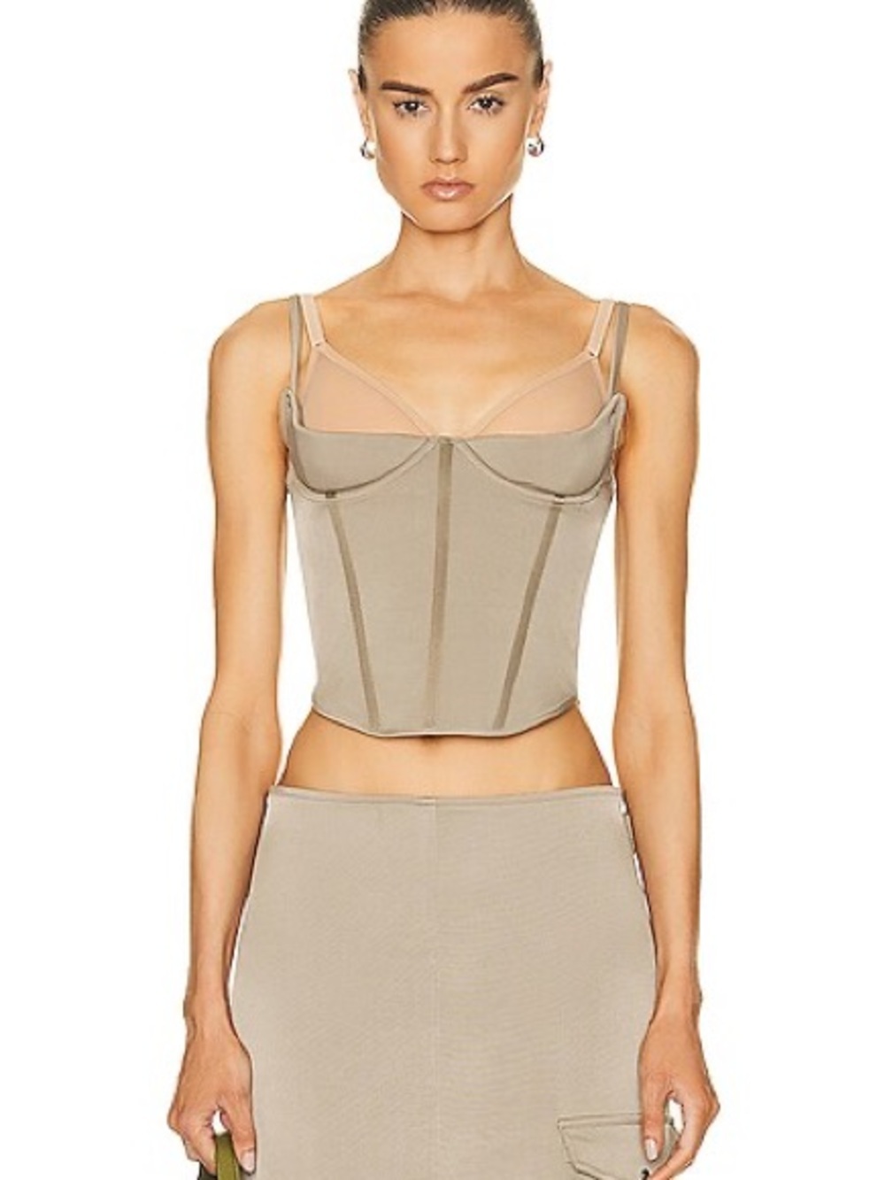 Miaou Taupe khaki mesh sexy y2k Corset Crop Top